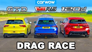 VW Golf GTD v BMW 120d v Skoda Octavia vRS DRAG RACE [upl. by Haerr]