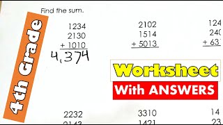 4th Grade Math  Addition Worksheet With Answers  Large Numbers [upl. by Ydollem]