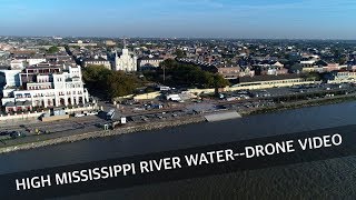 Drone video shows high Mississippi River water at New Orleans French Quarter [upl. by Cerelia]