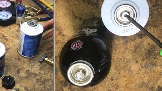 understanding OLD vs NEW refrigerant cans r134a self sealing style puncture style tap [upl. by Papst]