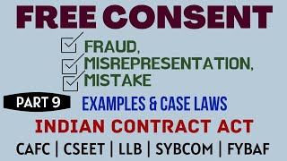 Fraud  Misrepresentation  Mistake  Free Consent  Indian Contract Act  Caselaws  Example [upl. by Setsero]