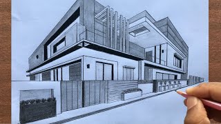 How to Draw a House in TwoPoint Perspective Step by Step [upl. by Rochell388]