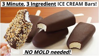 3 Minute 3 Ingredient CHOCOLATE ICE CREAM Bars No mould required Easy Ice Cream Recipe [upl. by Ellinger653]