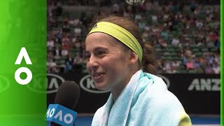 Jelena Ostapenko on court interview 1R  Australian Open 2018 [upl. by Aldarcy]