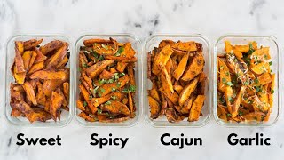 Baked Sweet Potato Fries 4 WAYS  Sweet Potato Meal Prep [upl. by Anyela]