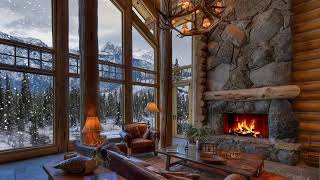 Cozy Ambience  Winter House  Crackling Fire amp Snow Falling  ASMR [upl. by Aicnelav]