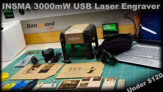 INSMA 3000mW USB Laser Engraver under 80 from banggood unboxingreviewfirst test [upl. by Anawait]