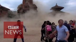 Nepal earthquake Video shows terrified tourists as the temple collapses  BBC News [upl. by Virendra]