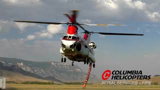 Columbia Helicopters Aerial Firefighting Chinook Helicopter Model 234 LR Water Drop [upl. by Artemus]