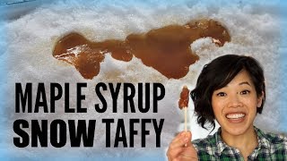 Maple Syrup SNOW Taffy Candy  making candy in the snow [upl. by Ifar388]